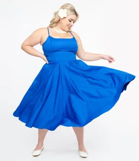 1950s Cobalt Blue Cotton Swing Dress