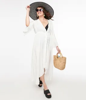 1970s White Long Swim Coverup