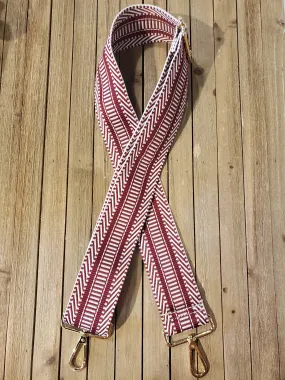 2 Adjustable Embroidered Bag Strap - Maroon and White Stripes