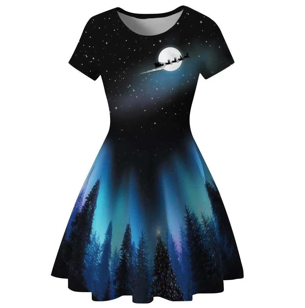 2023 New arrival Women Street Black Dress Fashion 3D Moon Star Print Short Sleeve Female Gothic Punk Dress Harajuku Mini Dresses