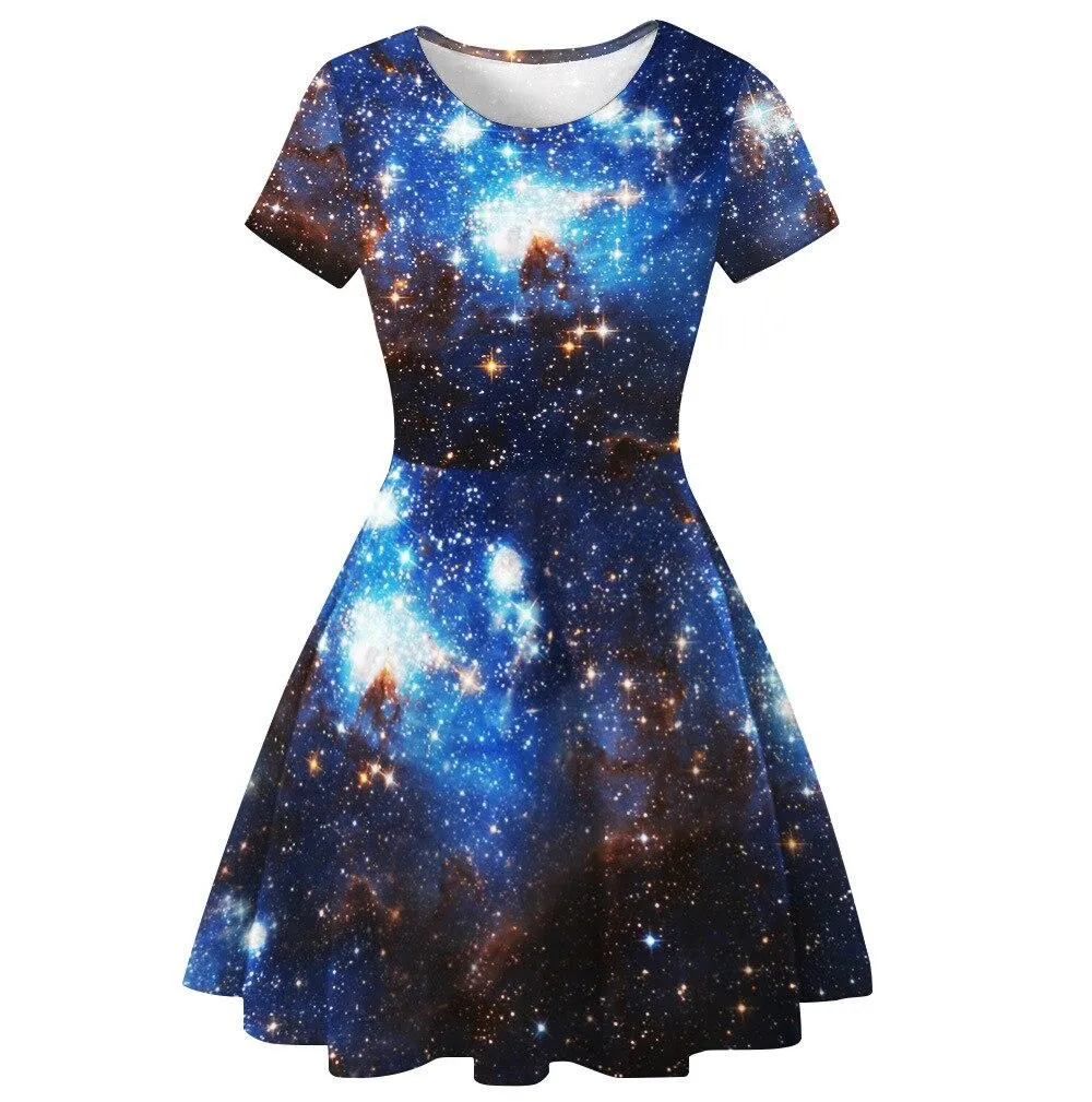 2023 New arrival Women Street Black Dress Fashion 3D Moon Star Print Short Sleeve Female Gothic Punk Dress Harajuku Mini Dresses