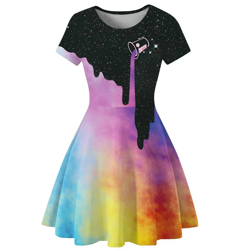 2023 New arrival Women Street Black Dress Fashion 3D Moon Star Print Short Sleeve Female Gothic Punk Dress Harajuku Mini Dresses