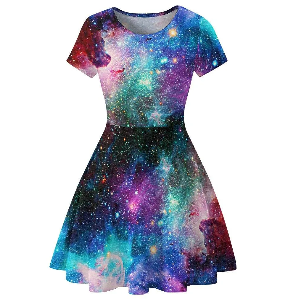 2023 New arrival Women Street Black Dress Fashion 3D Moon Star Print Short Sleeve Female Gothic Punk Dress Harajuku Mini Dresses