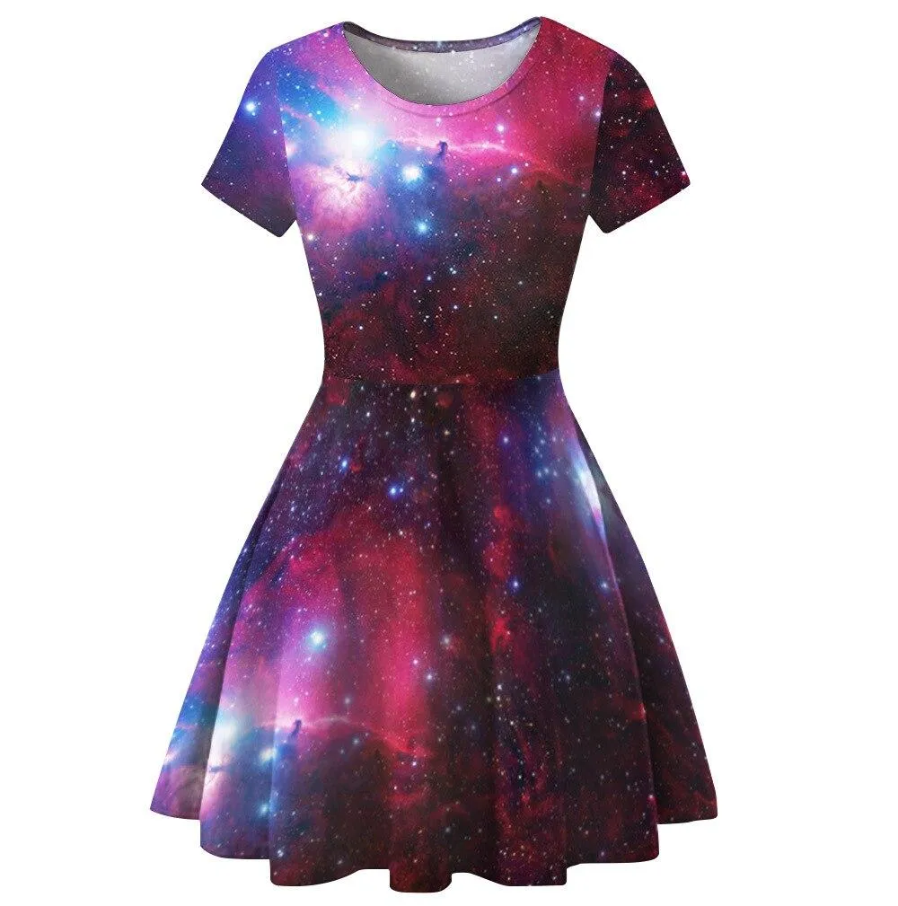 2023 New arrival Women Street Black Dress Fashion 3D Moon Star Print Short Sleeve Female Gothic Punk Dress Harajuku Mini Dresses