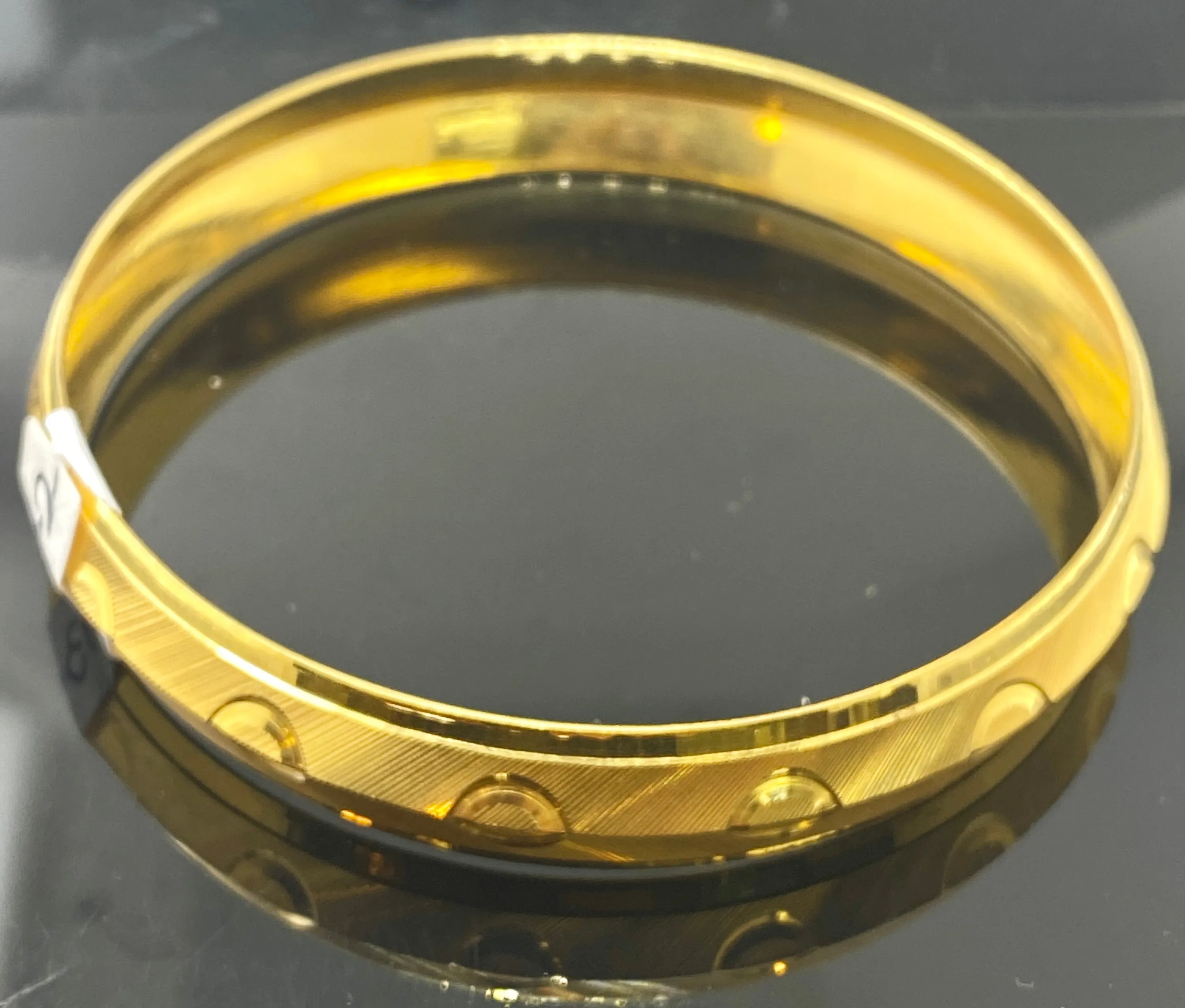 22k Bangle Solid Gold Men Simple Kara With Oval Pattern BR5193