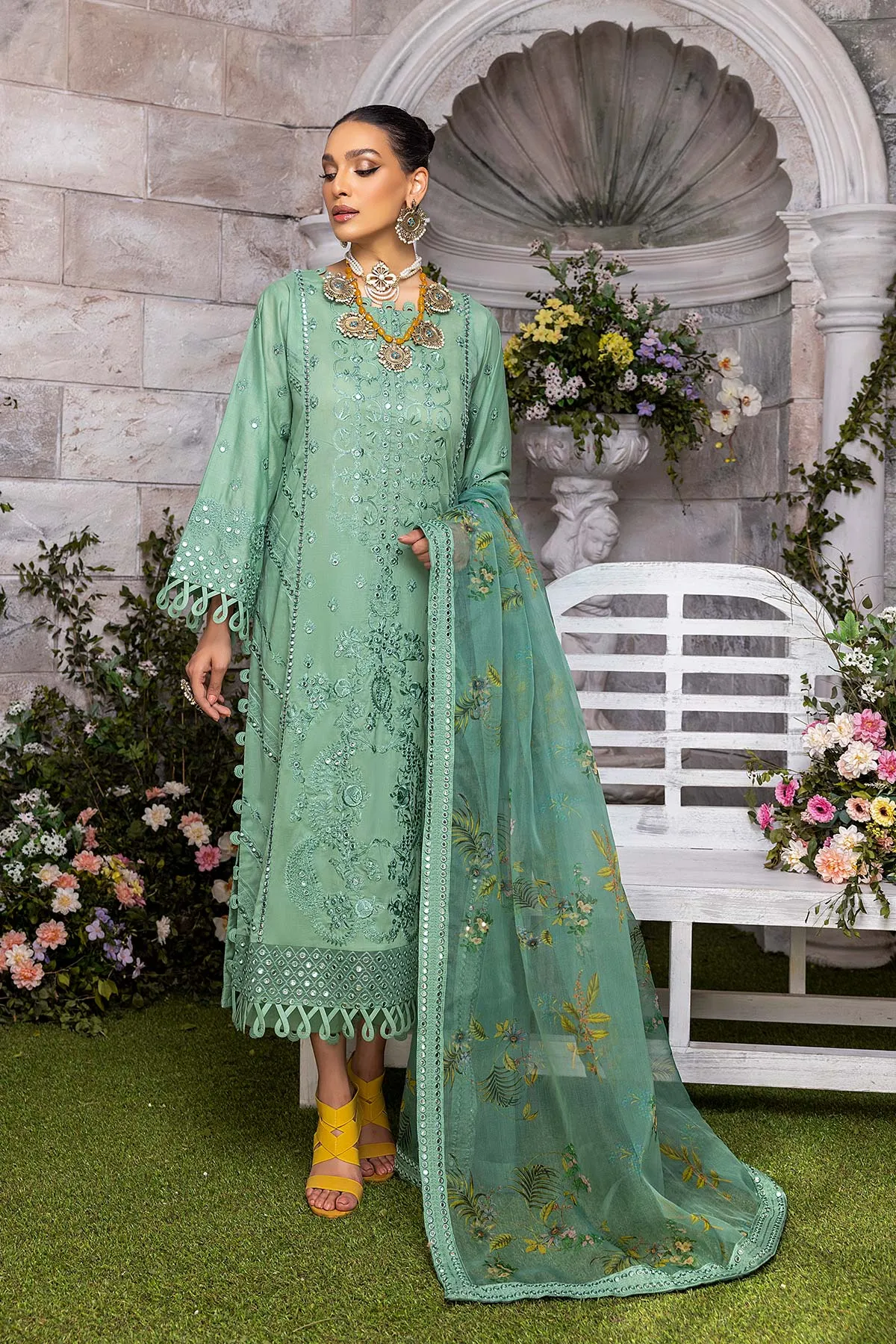 3-Pc Unstitched Embroidered Lawn With Embellished Dupatta ED22-09