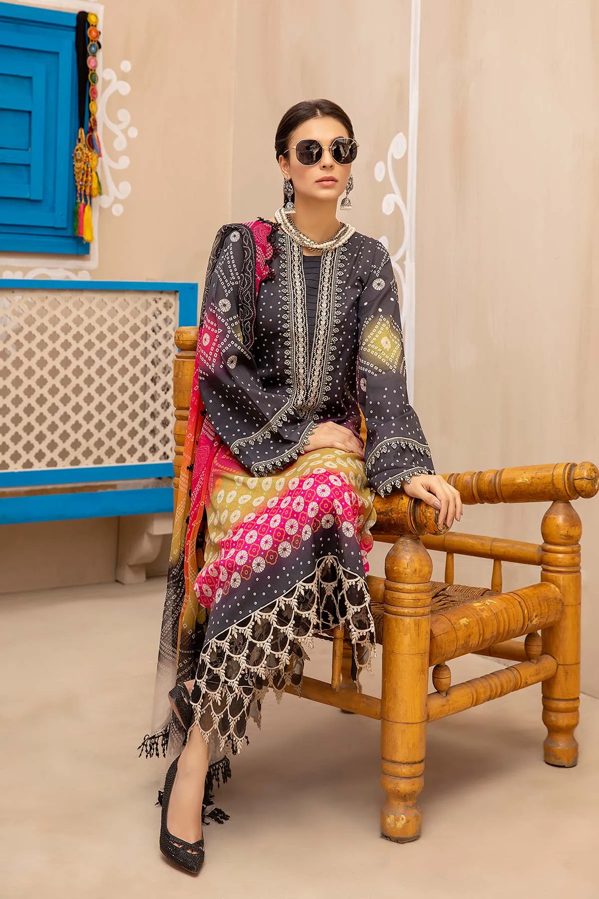 3-piece Unstitched Embroidered Lawn With Chiffon Dupatta CHN-04