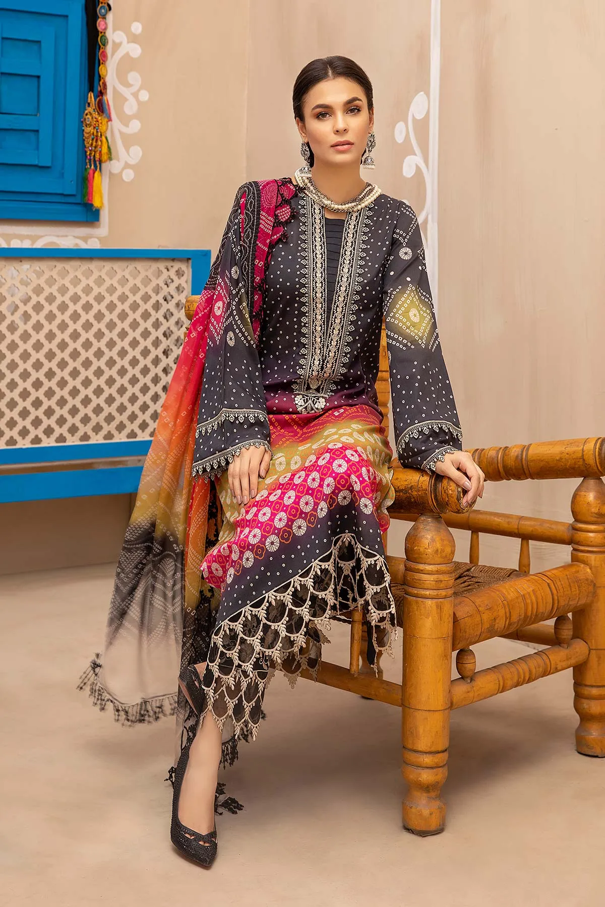 3-piece Unstitched Embroidered Lawn With Chiffon Dupatta CHN-04