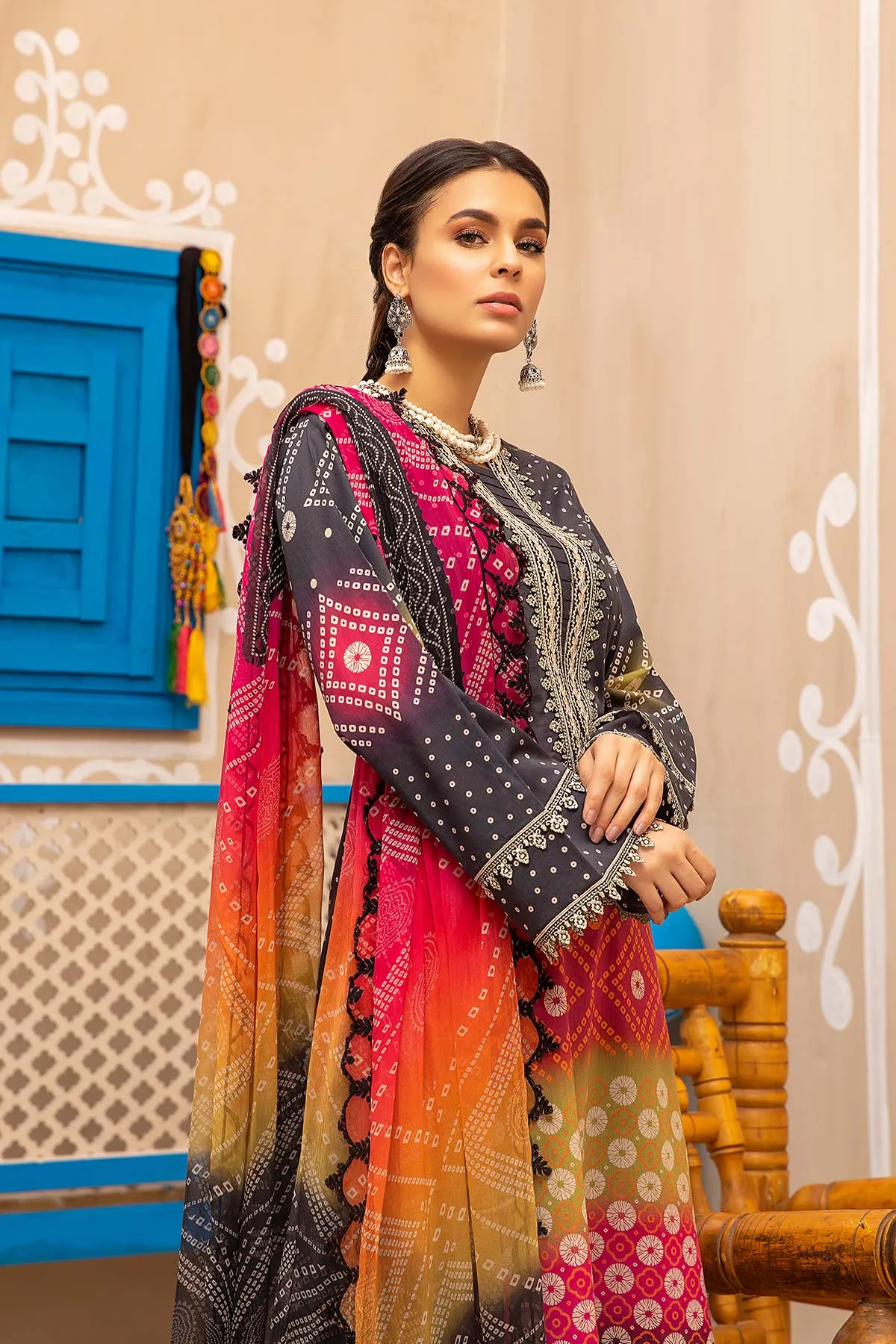 3-piece Unstitched Embroidered Lawn With Chiffon Dupatta CHN-04