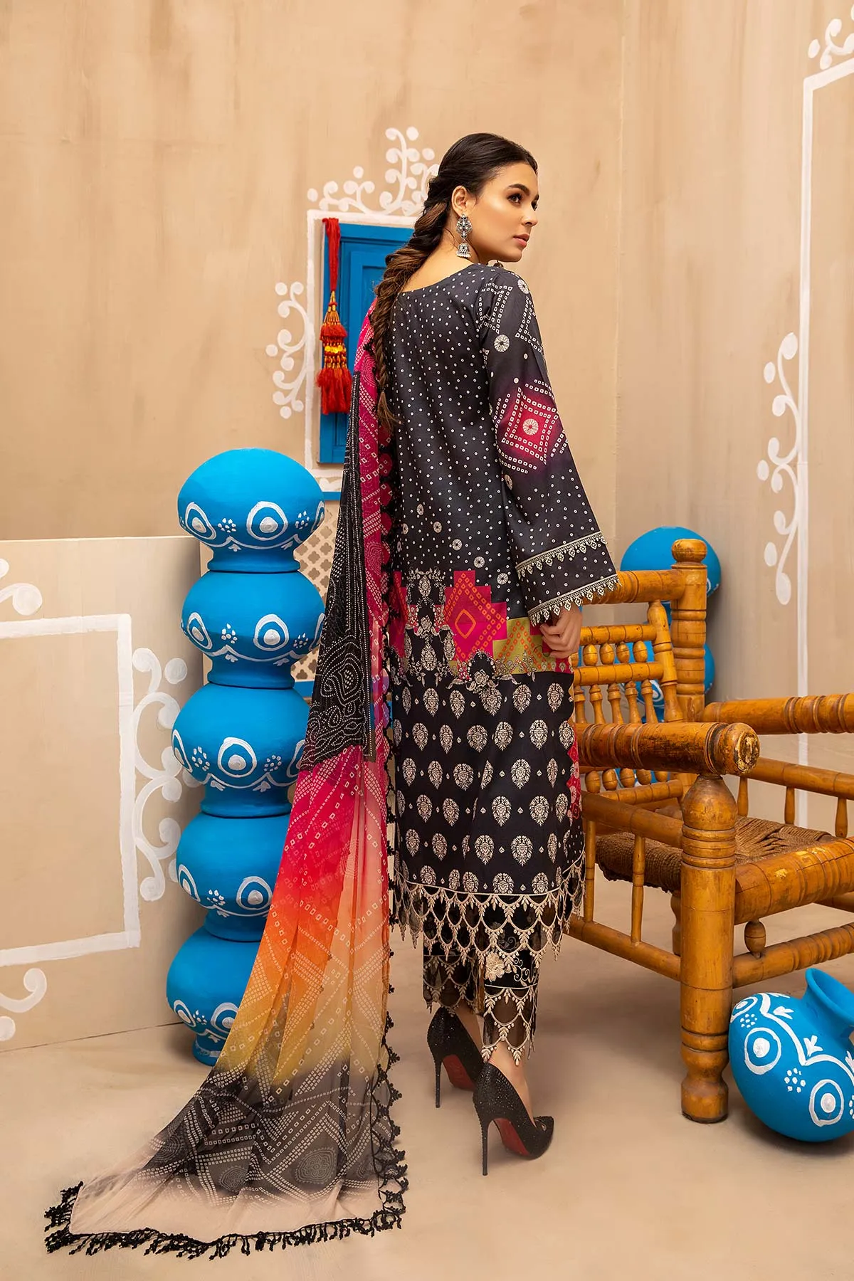 3-piece Unstitched Embroidered Lawn With Chiffon Dupatta CHN-04