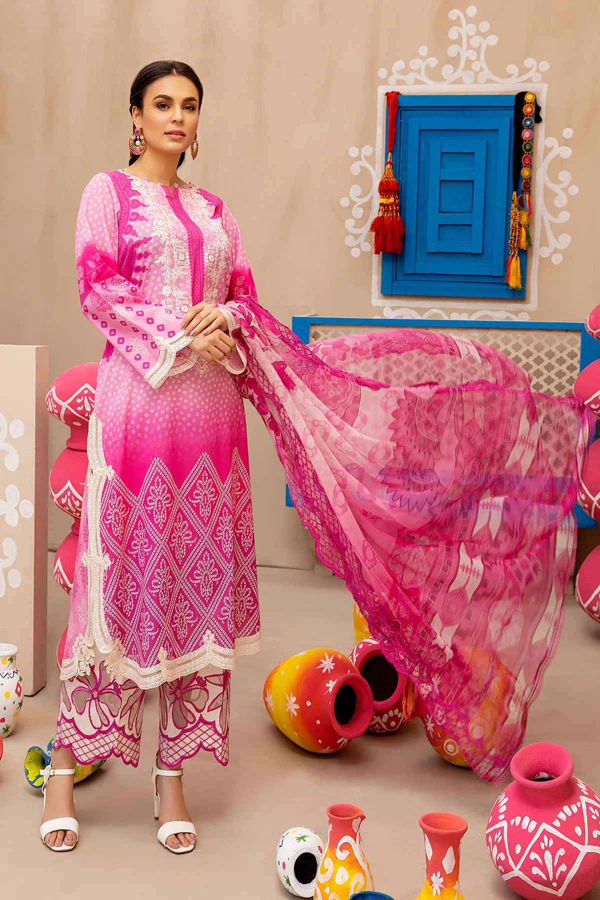 3-piece Unstitched Embroidered Lawn With Chiffon Dupatta CHN-06