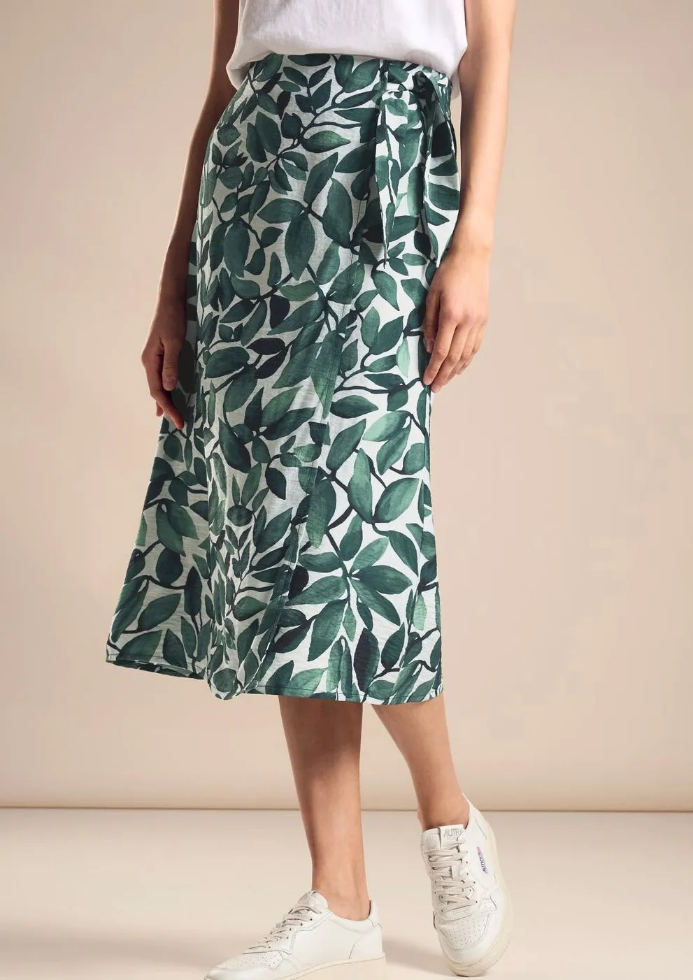 361483- Floral Wrap Style MIDI Skirt- Green Vintage