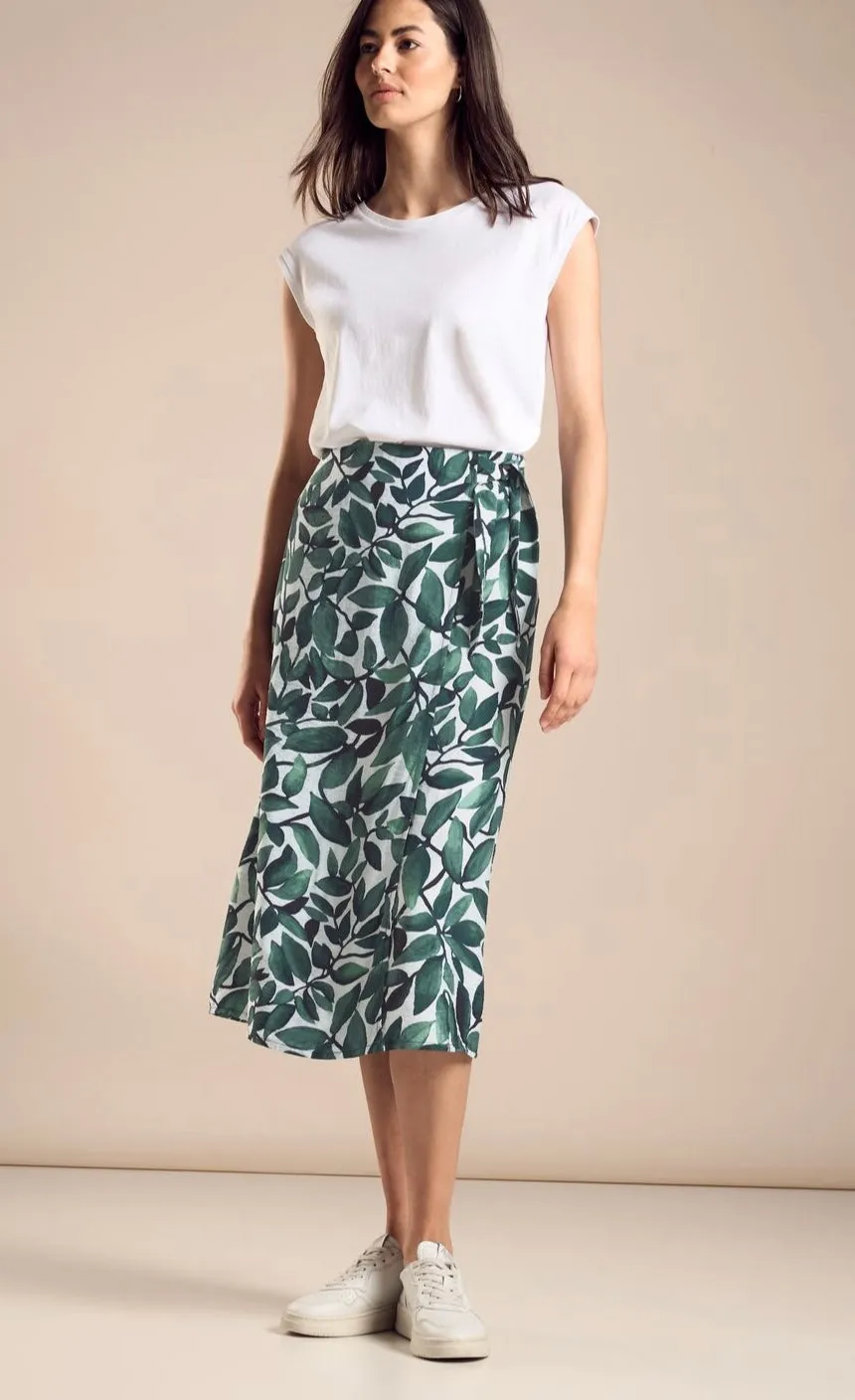 361483- Floral Wrap Style MIDI Skirt- Green Vintage