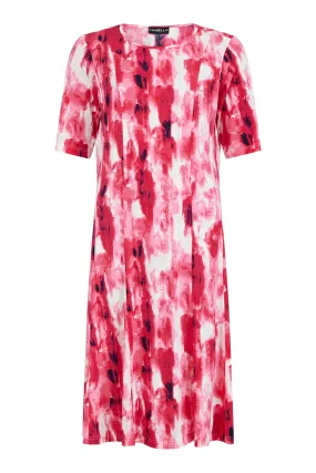 58119- Pink White Print Dress - Habella