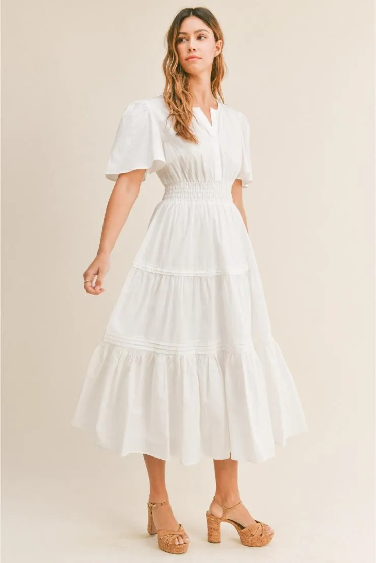 Adriana Cotton White Poplin Midi Dress