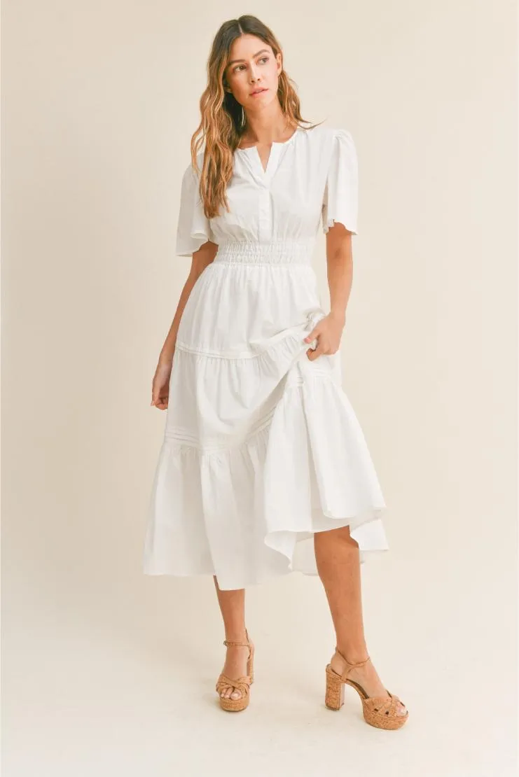 Adriana Cotton White Poplin Midi Dress