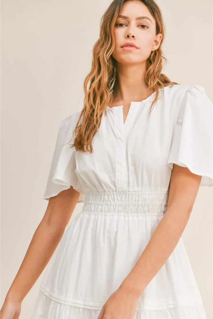 Adriana Cotton White Poplin Midi Dress