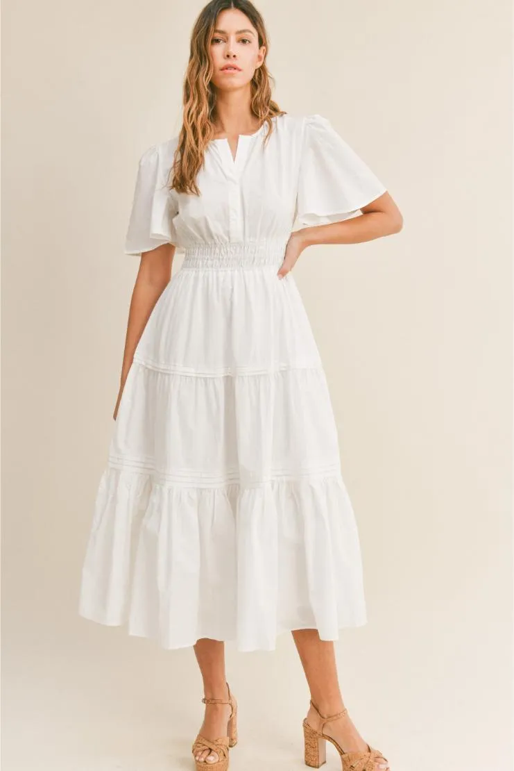 Adriana Cotton White Poplin Midi Dress