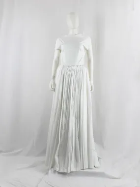 A.F. Vandevorst white maxi dress with pleated front skirt on padding and open back — fall 2015