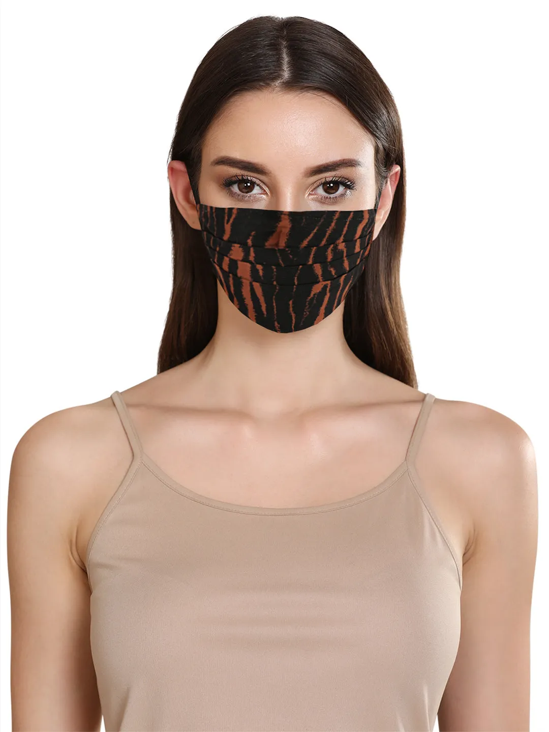 Animal Print Layered Face Mask With Front Pleats