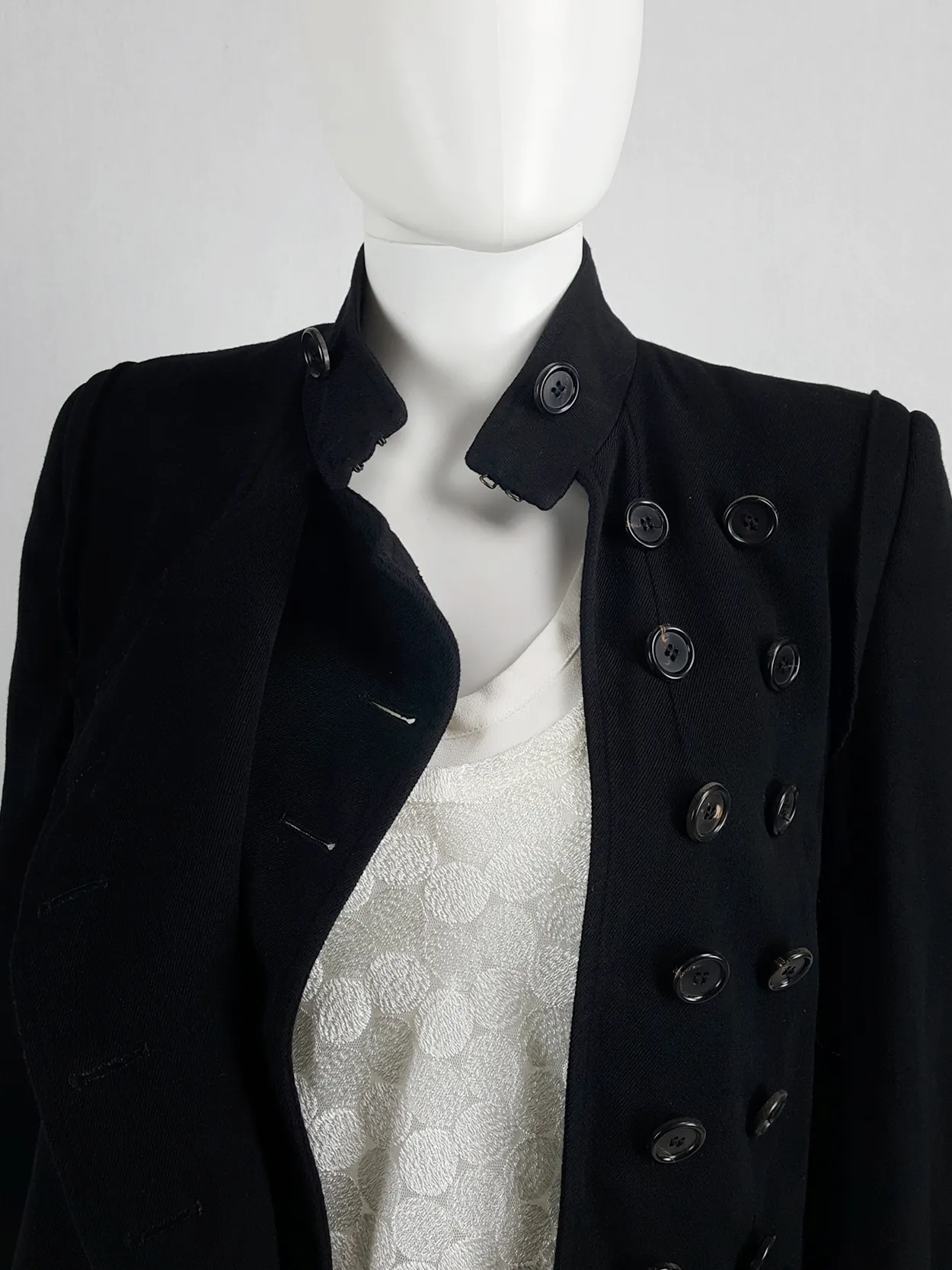 Ann Demeulemeester black jacket with double front and two button rows — fall 2004