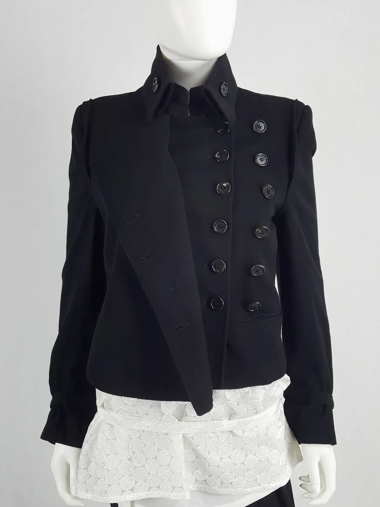 Ann Demeulemeester black jacket with double front and two button rows — fall 2004