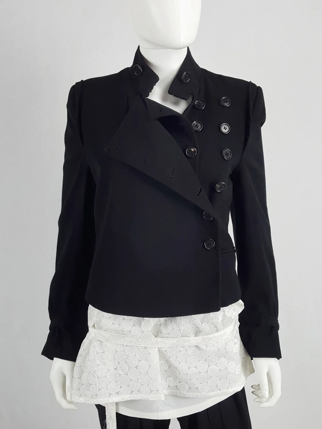 Ann Demeulemeester black jacket with double front and two button rows — fall 2004