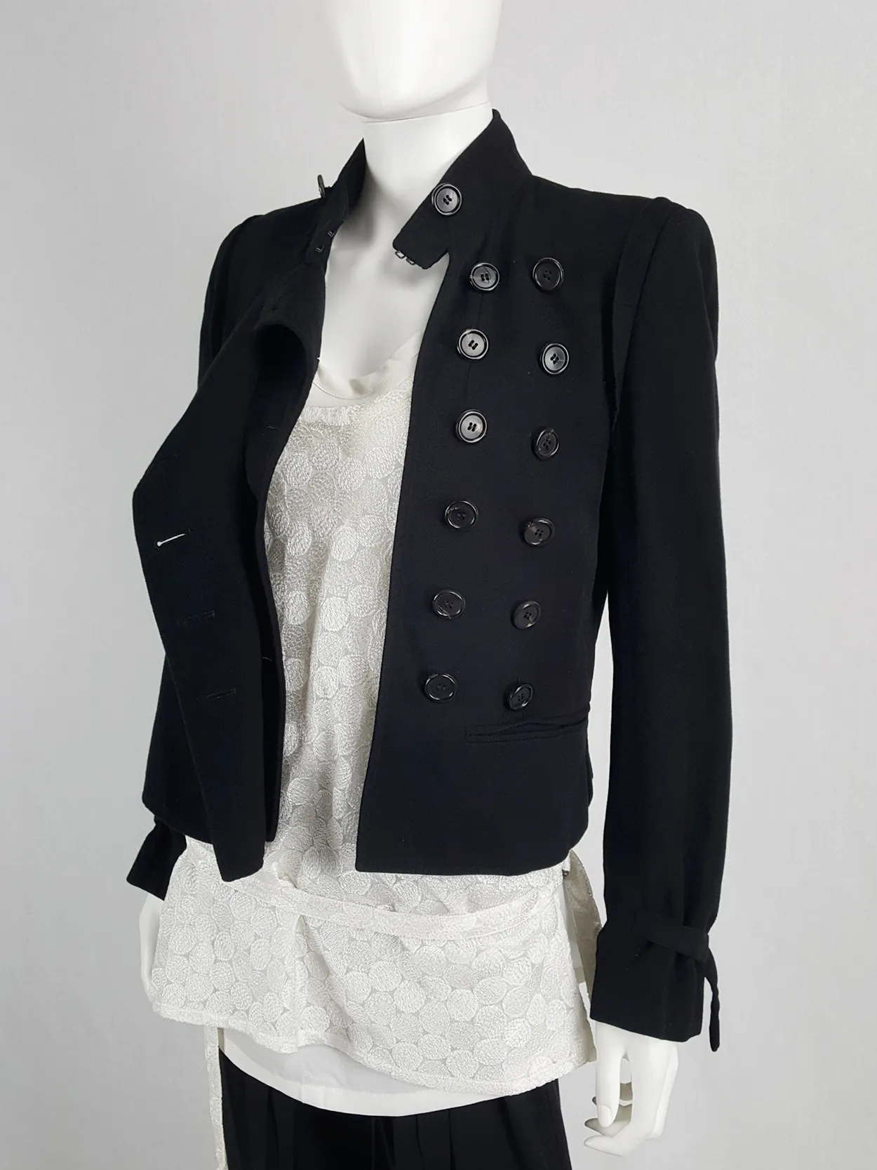 Ann Demeulemeester black jacket with double front and two button rows — fall 2004