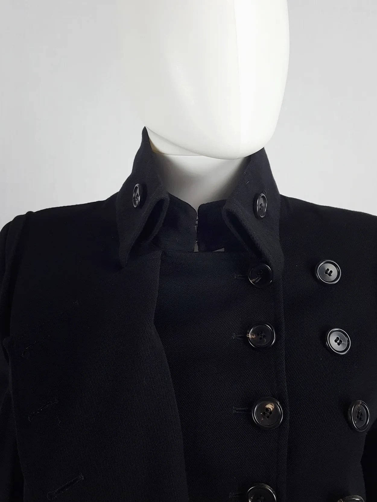 Ann Demeulemeester black jacket with double front and two button rows — fall 2004