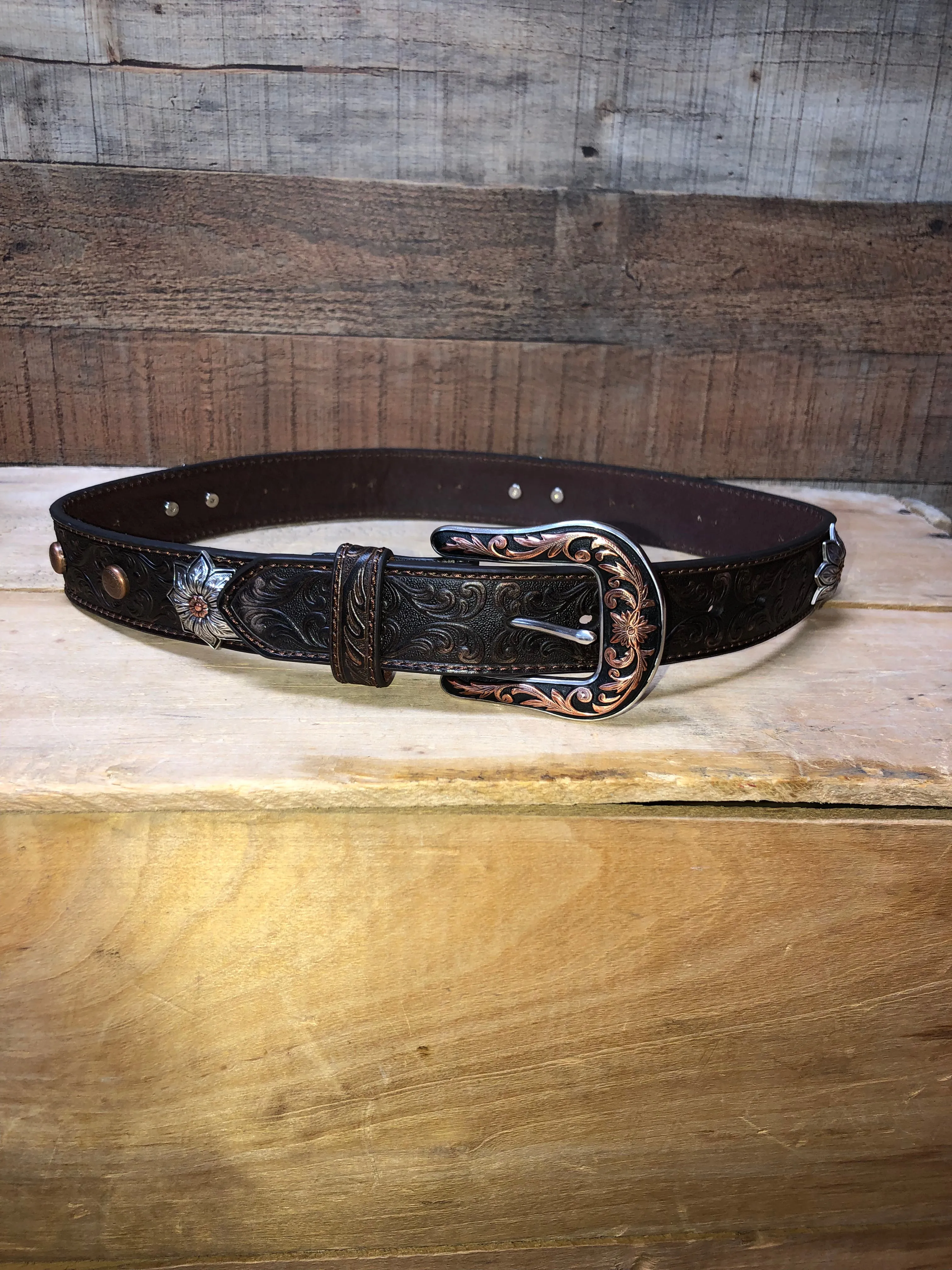 Ariat Embossed Flower Conchos Belt - Brown