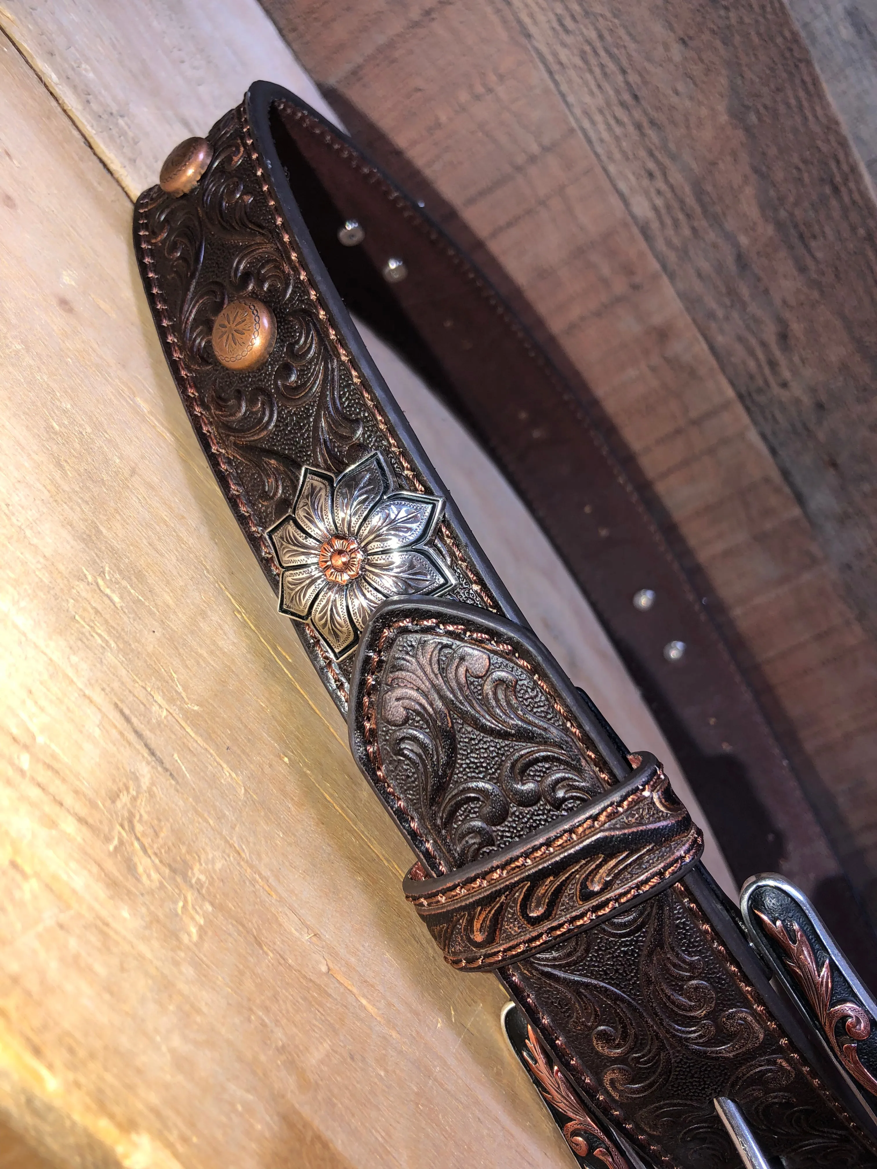 Ariat Embossed Flower Conchos Belt - Brown