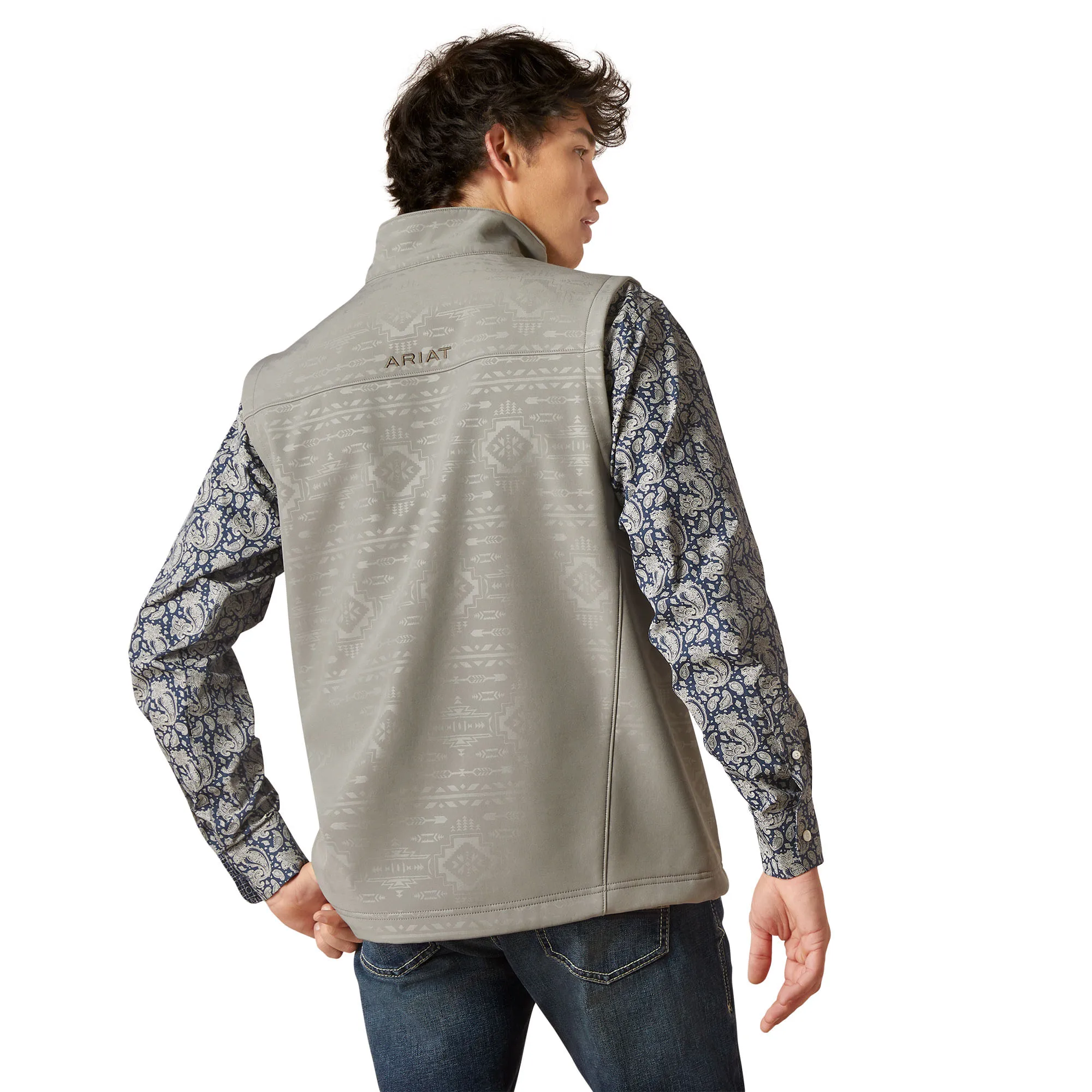 Ariat Mens Vernon 2.0  Jetty Grey Embossed Softshell Vest