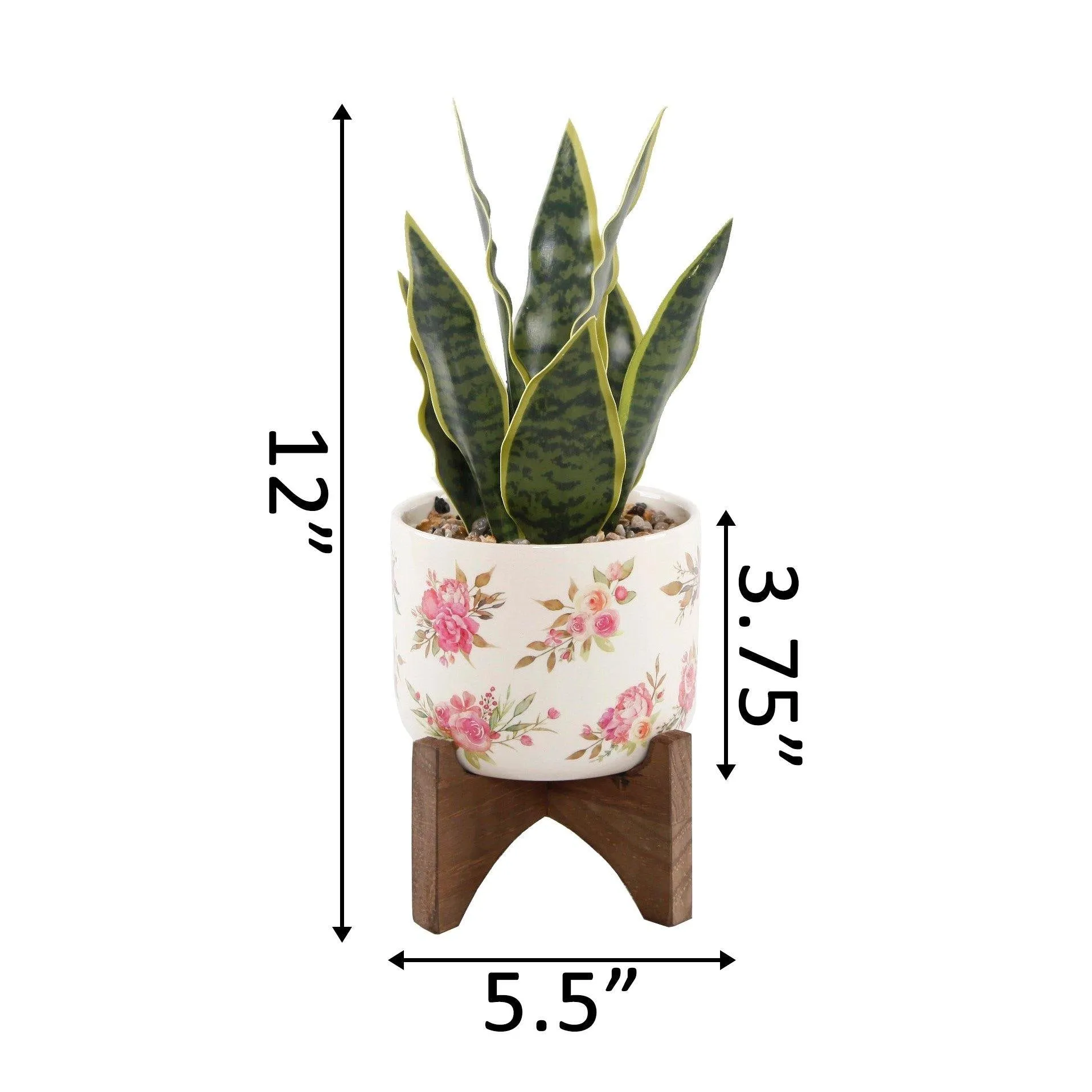 Artificial Snake Plant in Floral Ceramic on Wood Stand