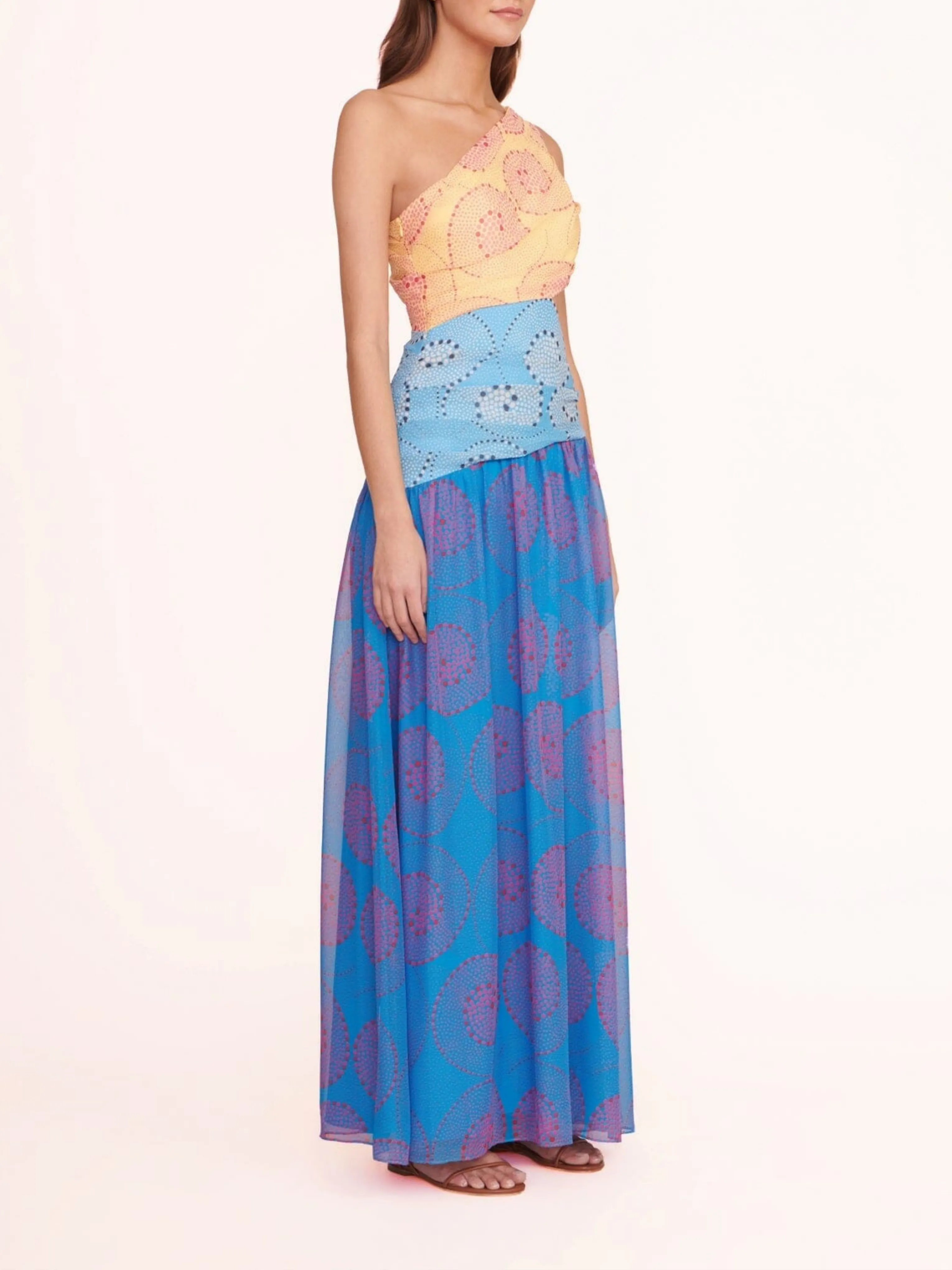 Ashlyn Patchwork Paisley Asymmetrical Maxi Dress