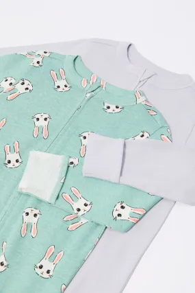 Baby Bunny Print Footed One Piece Pajama (2 Pack)