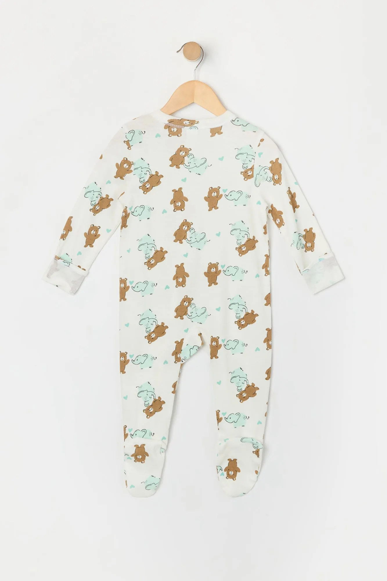 Baby Elephant Teddy Print Footed One Piece Pajama (2 Pack)