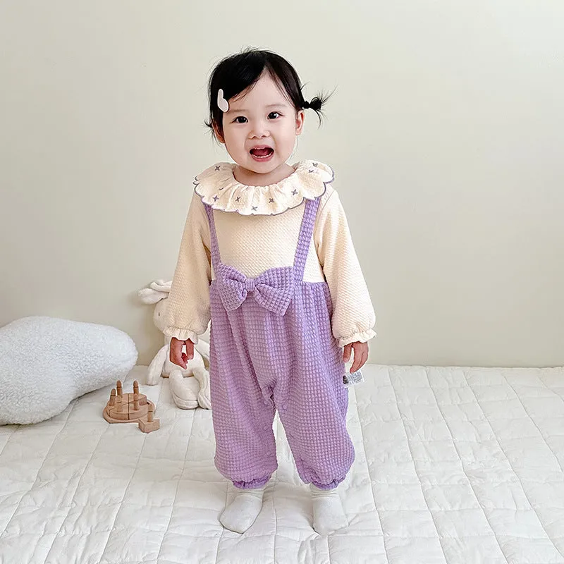 Baby Girls Color-blocking Bow Jumpsuits Wholesale 23101998