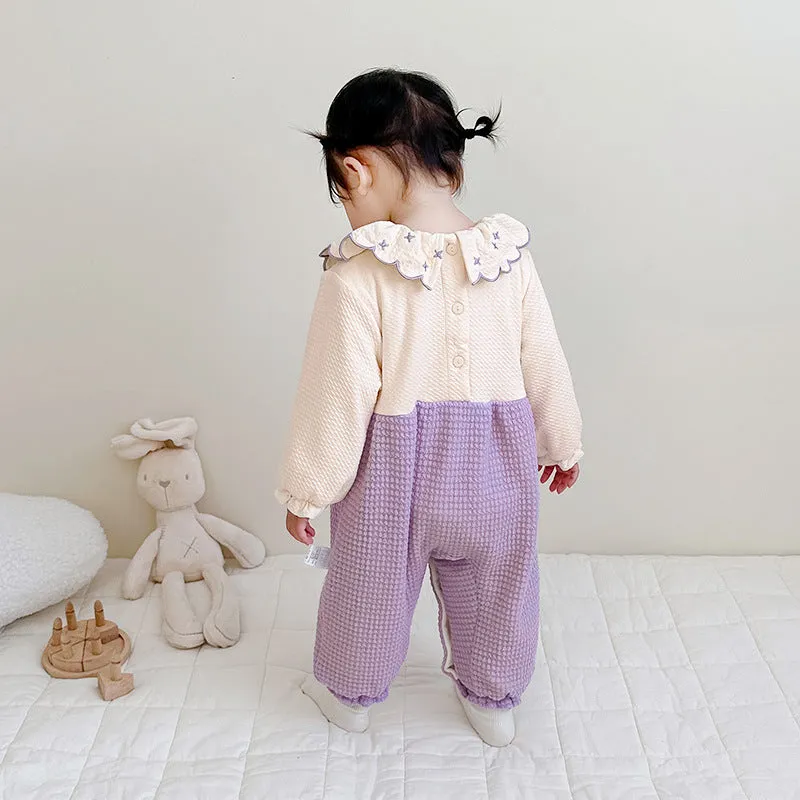 Baby Girls Color-blocking Bow Jumpsuits Wholesale 23101998