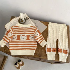 Baby Kid Girls Striped Color-blocking Cartoon Sweaters Pants Wholesale 230828332