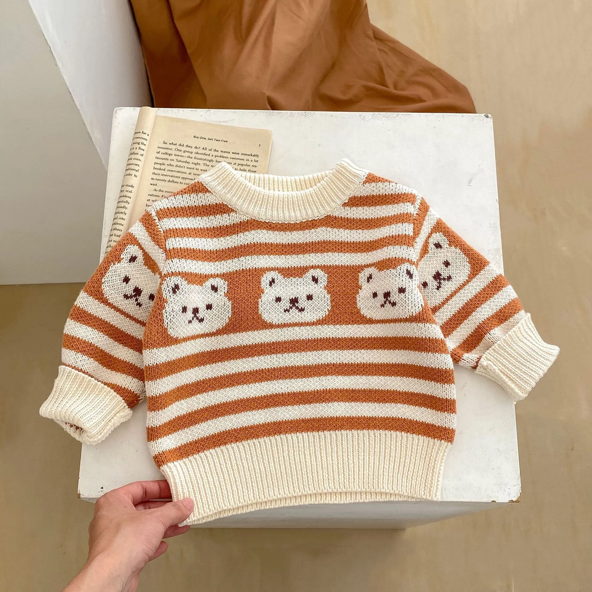 Baby Kid Girls Striped Color-blocking Cartoon Sweaters Pants Wholesale 230828332