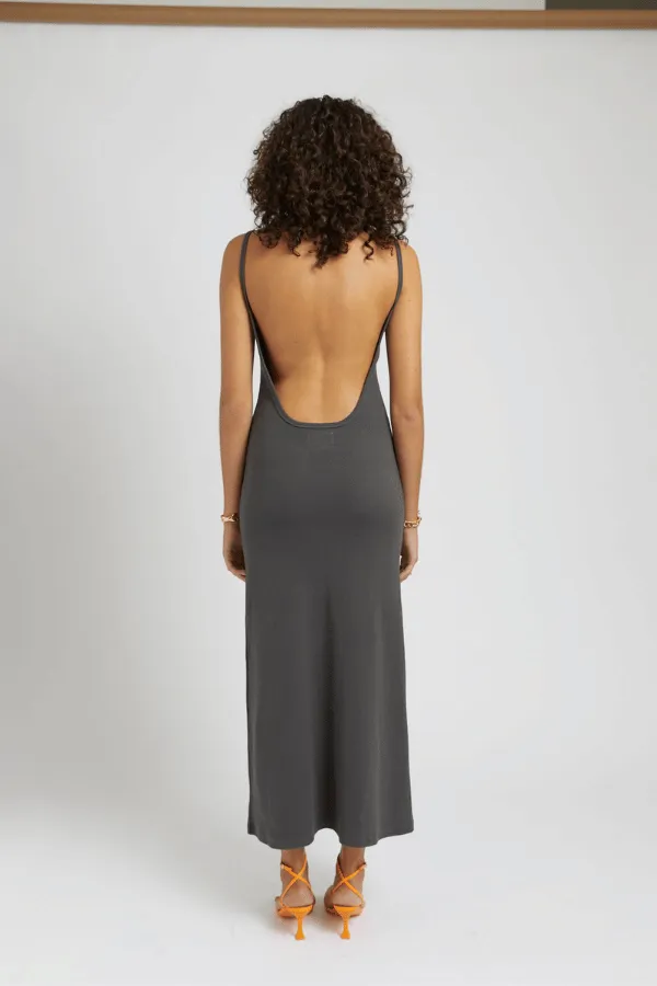 Backless Maxi Dress Charcoal