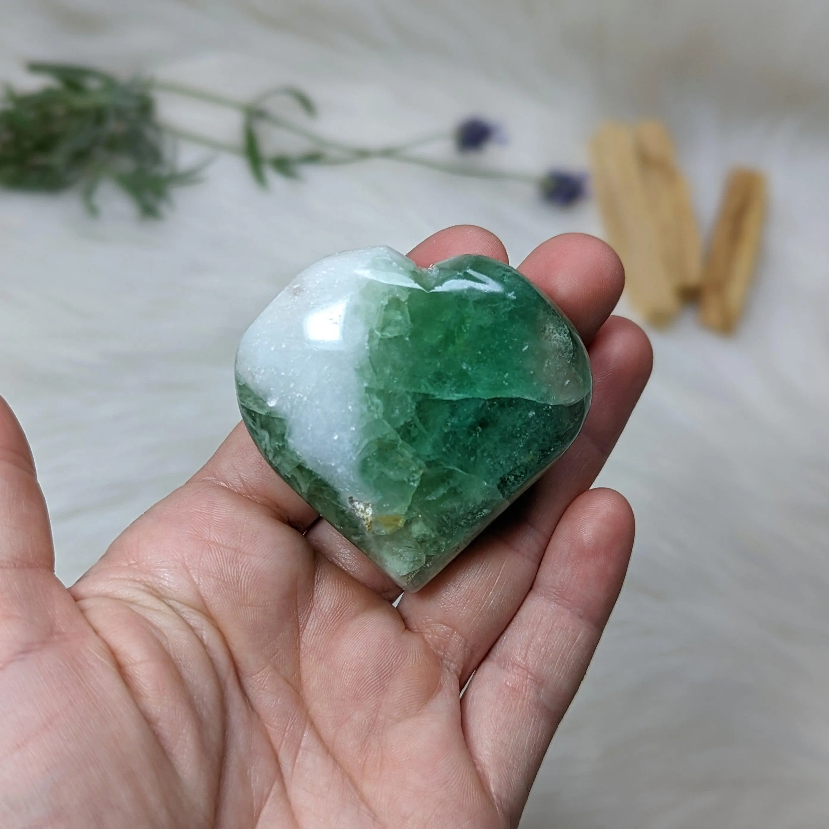 Beautiful Green Flourite Puffy Heart Carving