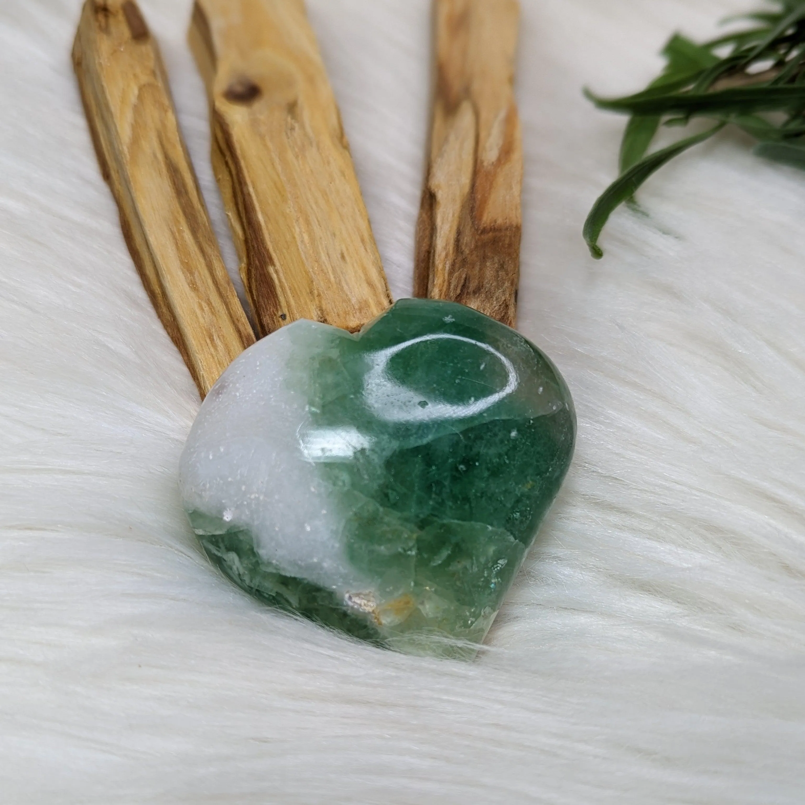 Beautiful Green Flourite Puffy Heart Carving