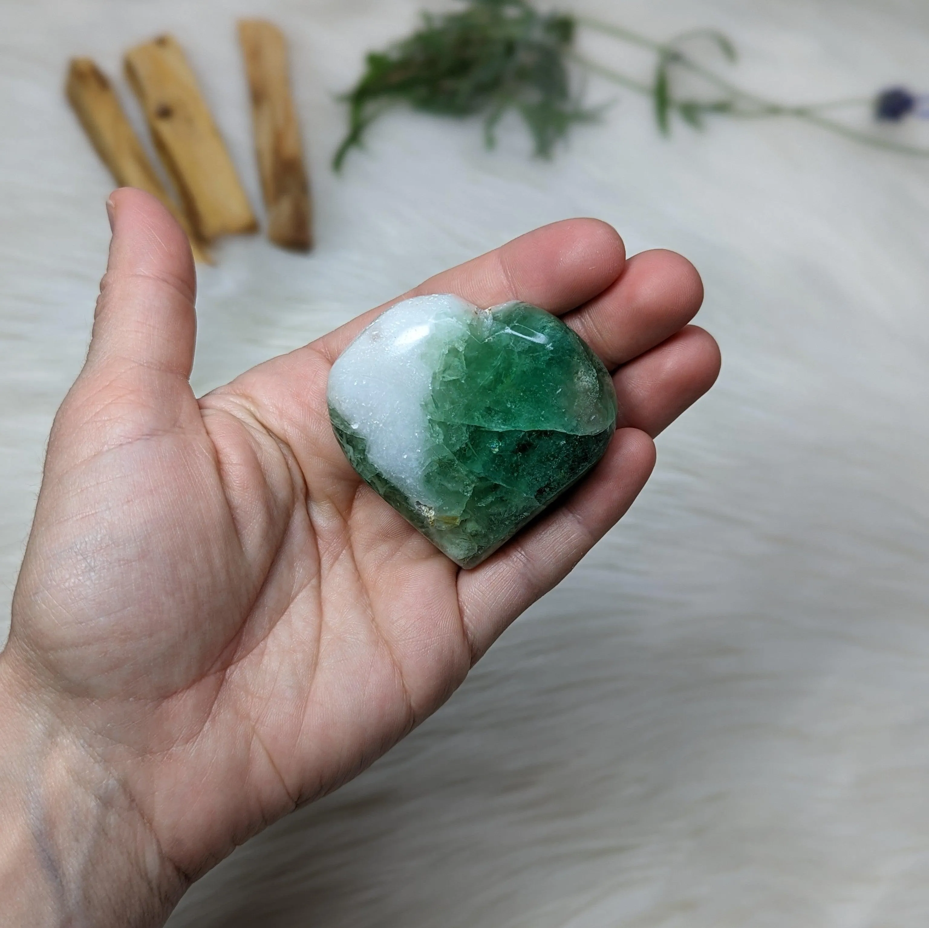 Beautiful Green Flourite Puffy Heart Carving