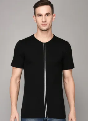 Black Round Neck T-shirt with Contrast Front detail