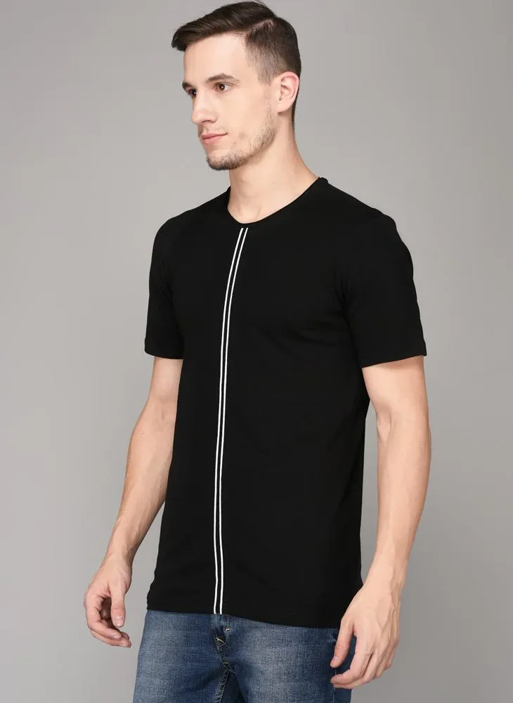 Black Round Neck T-shirt with Contrast Front detail