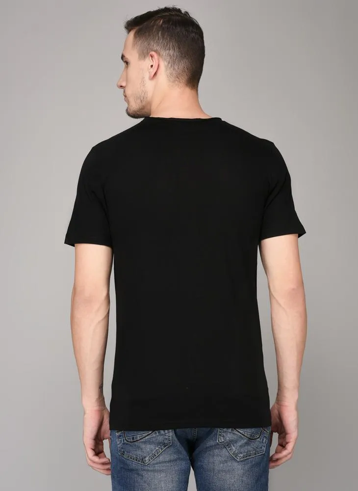 Black Round Neck T-shirt with Contrast Front detail