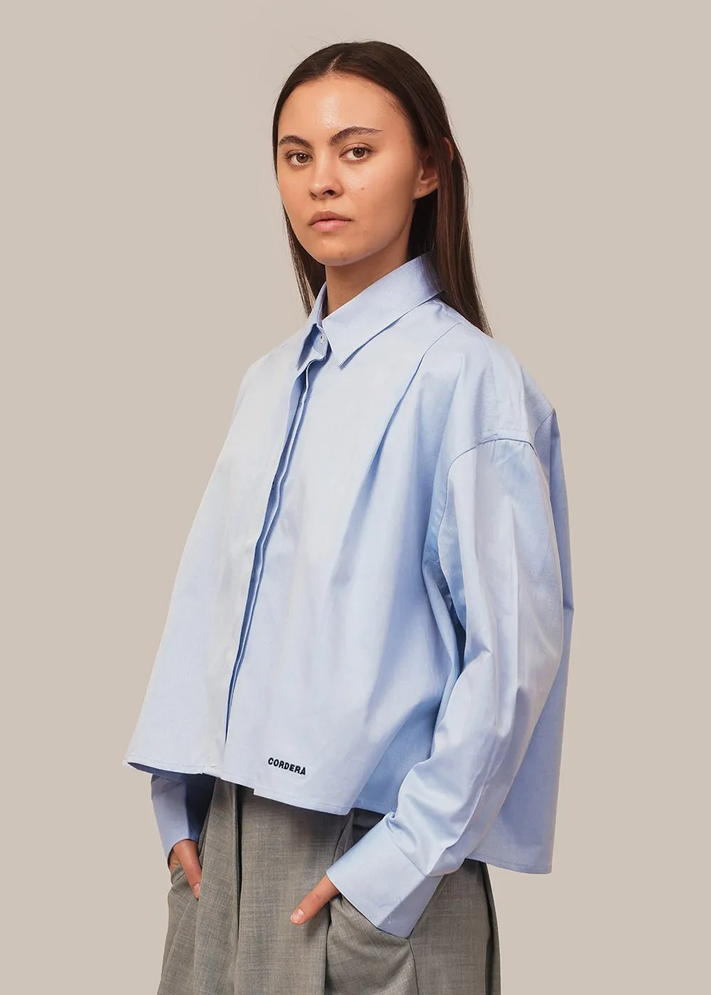 Blue Front Pleats Shirt