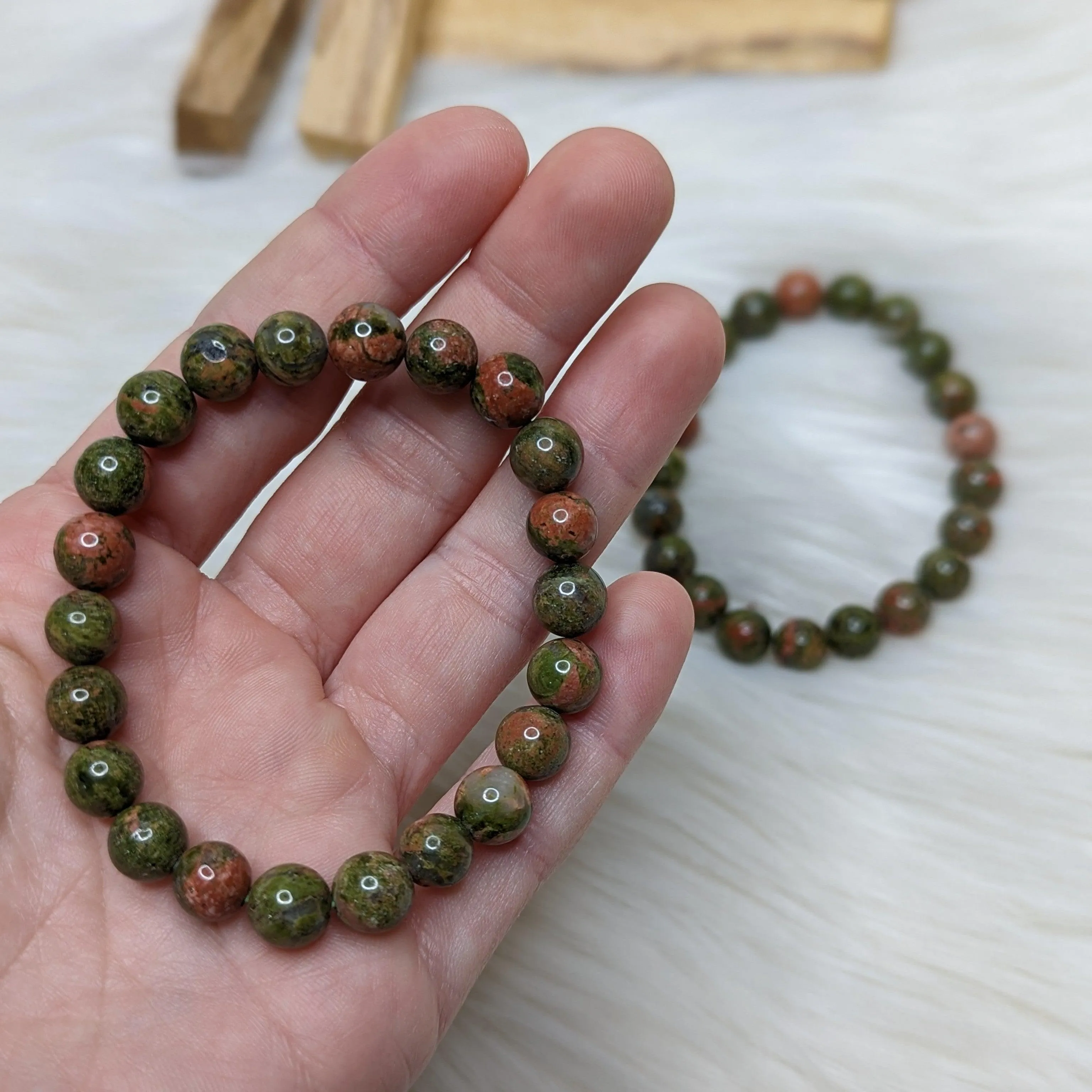 Boost Healing ~ One Unakite Gemstone Bracelet on Stretchy Cord