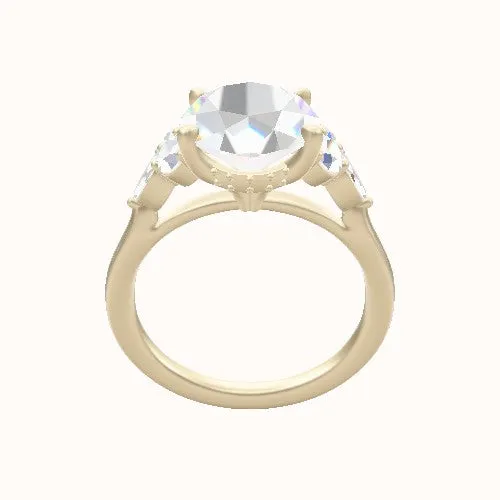 Cathedral Band with Marquise & Round Sidestone Trio Engagement Ring With Front set gallery Head